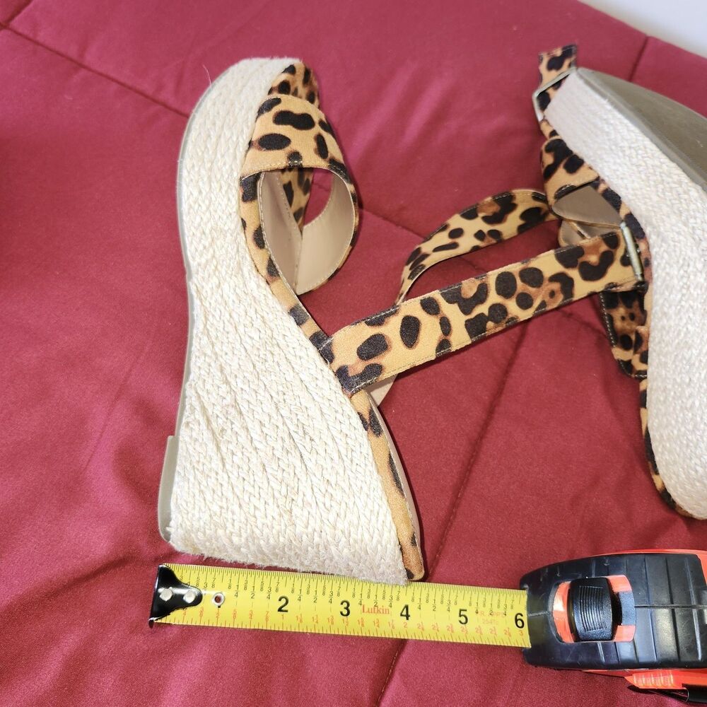 Coutgo Womens Leopard Print Espadrille Wedge Sandals 6.5 Crisscross Ankle Strap - Picture 9 of 9